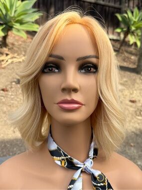 Human hair blonde Layered Women's Wig - medical cap